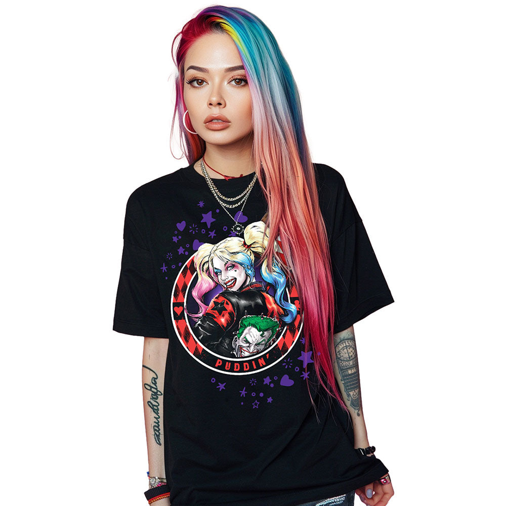 HARLEY QUINN - PUDDIN' - Front Print T-Shirt Black product image 3