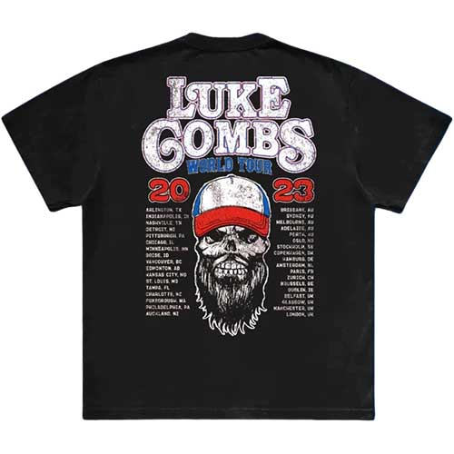 Luke Combs Unisex T-Shirt: Tour '23 Skull (Black) (Back product image 2