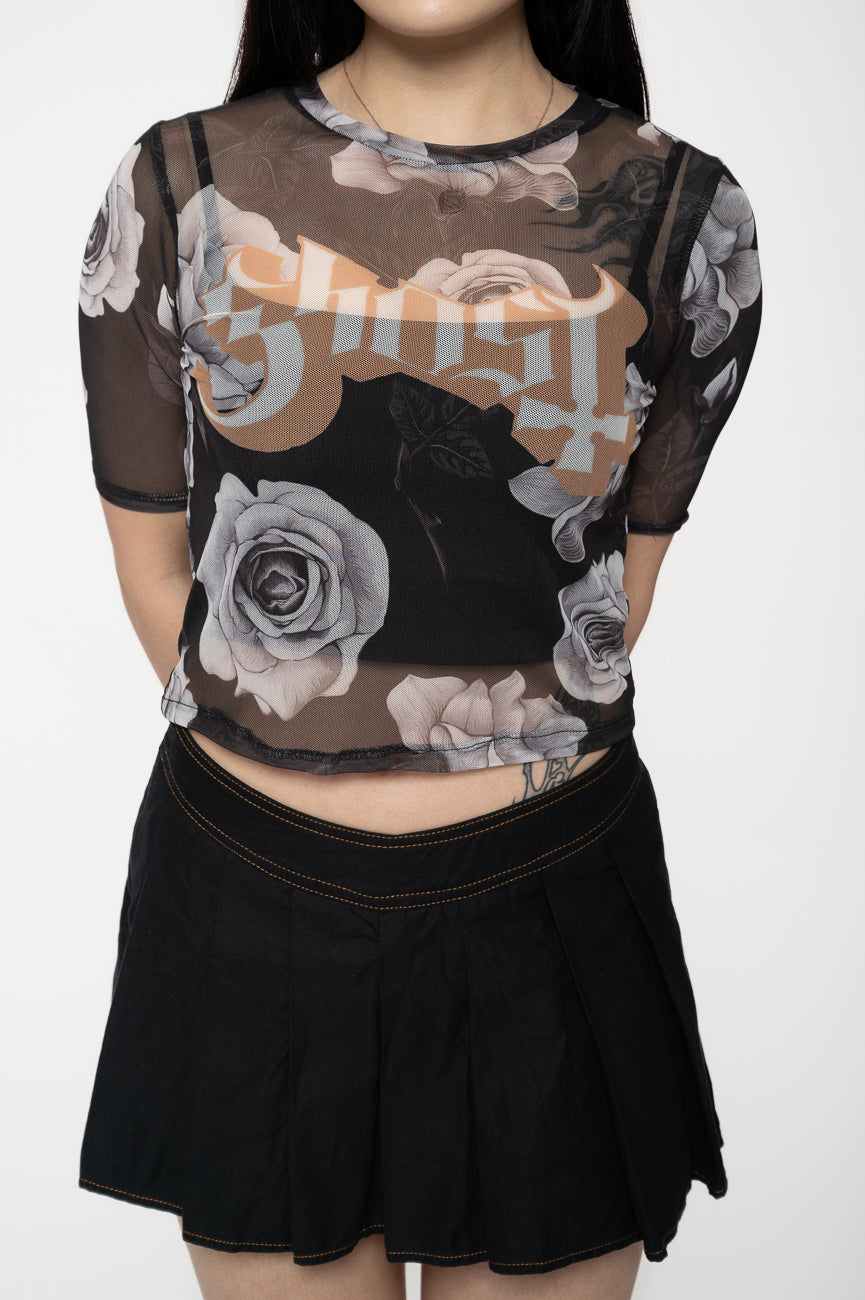 Ghost Logo And Roses Mesh Crop Top product image 3