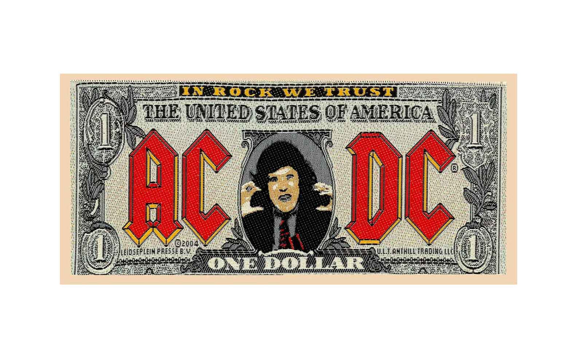 AC/DC Patch Dollar Bank Note Band Logo In rock we Trust Official woven sew on