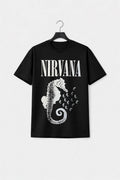 Nirvana Seahorse And Logo Mono Premium Carbon Finish T Shirt product image 1