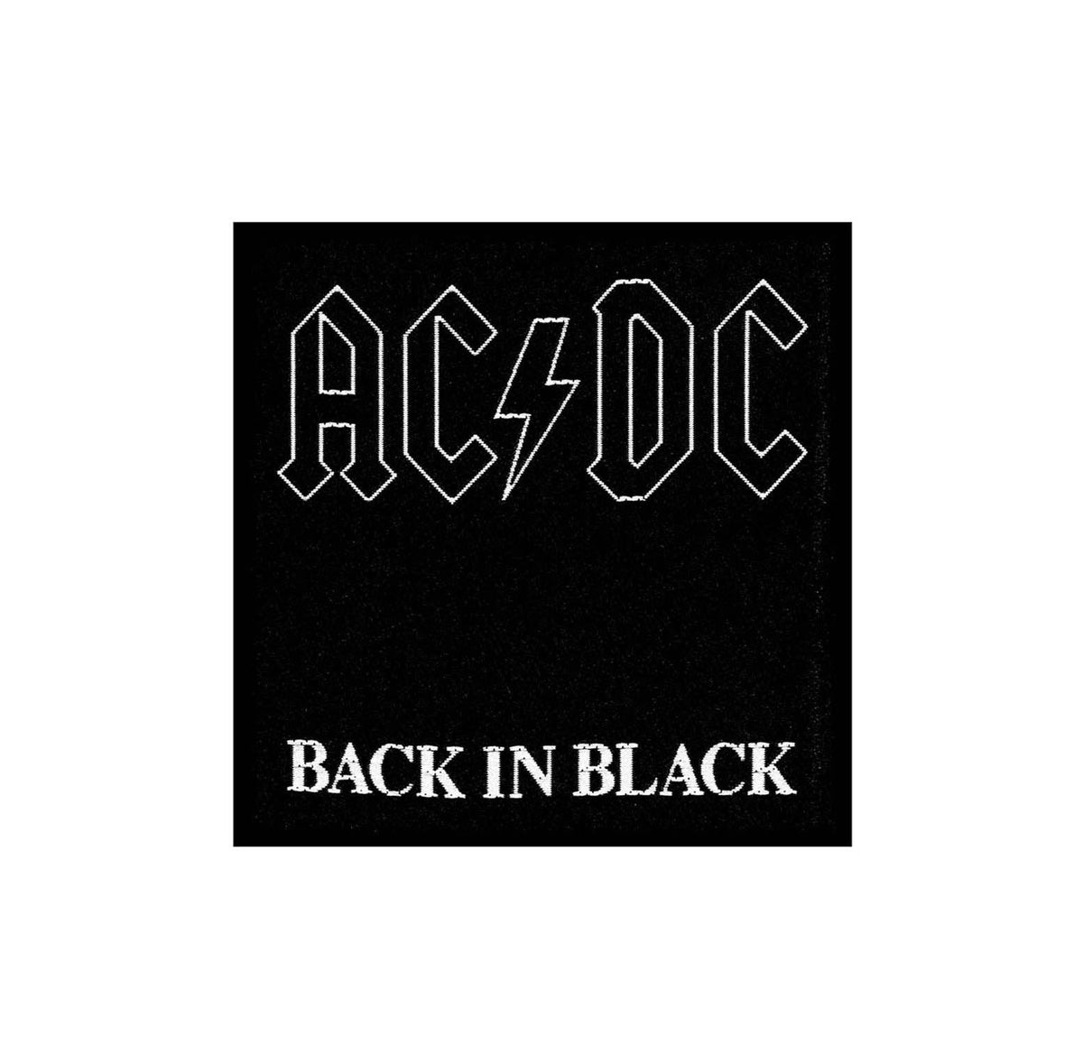 AC/DC Patch Back in Black Band Logo Official woven sew on Black (10 cm x 10 cm)